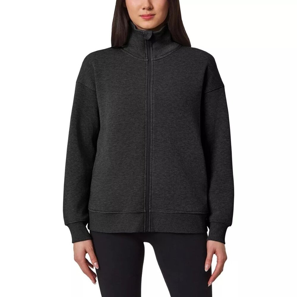 Mondetta Women XL Heathered Full-Zip Fleece Jacket High Collar Mock Neck Gray